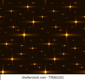 Seamless texture of the night sky with golden stars. Vector pattern for wrapping paper, wallpaper and your creativity