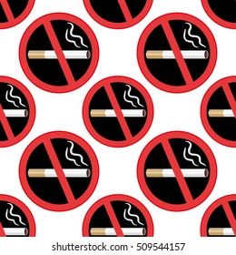 Seamless texture of "No smoking" signs isolated on white background. Vector