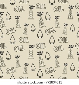 Seamless texture with oil rigs. Industrial subjects on a neutral background