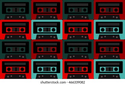 Seamless texture of old cassettes. Vector background for your creativity