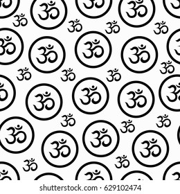 Seamless texture with om symbol. Vector art
