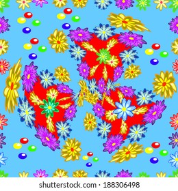 Seamless texture on blue background. Vector illustration. 