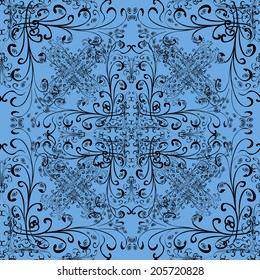 Seamless texture on blue background. Vector illustration. Seamless pattern for your design wallpapers, pattern fills, web page backgrounds, surface textures. Ornamental branch or floral background.