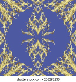 Seamless texture on blue background. Vector illustration. Seamless pattern for your design wallpapers, pattern fills, web page backgrounds, surface textures. Ornamental branch or floral background.