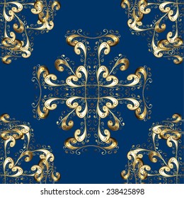 seamless texture on blue background with golden pattern 