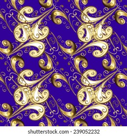 seamless texture on blue background with golden pattern 