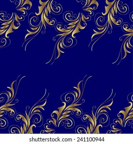 seamless texture on blue background with golden pattern