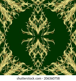 Seamless texture on green background. Vector illustration. Seamless pattern for your design wallpapers, pattern fills, web page backgrounds, surface textures. Ornamental branch or floral background.