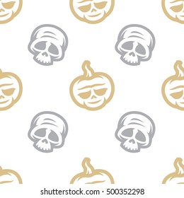 Seamless texture on Halloween with the image of the skull and pumpkin.