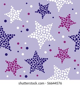 Seamless texture on holiday with violet stars. Vector illustration.