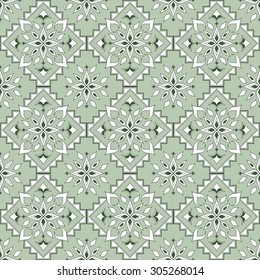 Seamless texture on a light green background. Element for design. Ornamental backdrop. Pattern fill. Ornate floral decor for wallpaper. Traditional decor on green background. 
