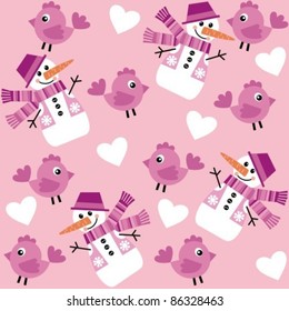 Seamless texture on New Year's theme. A lot of snowmen