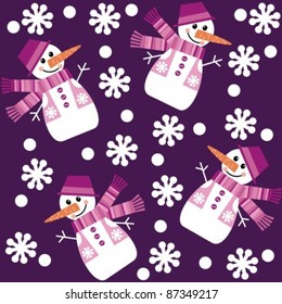 Seamless texture on New Year's theme. A lot of snowmen