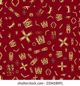  seamless texture on red background with golden elements 