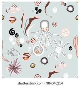 Seamless texture on a sea subject. Vector illustration.