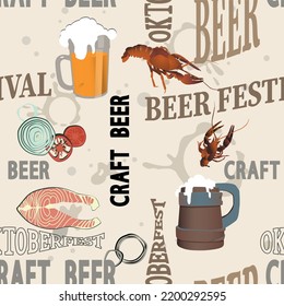 Seamless texture on the theme of the beer holiday. Vector.