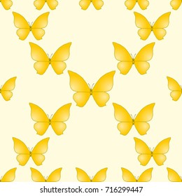Seamless texture. Orange butterflies on a yellow background