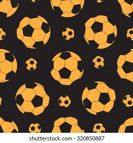 Seamless texture with orange sketches of soccer balls