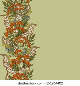 Seamless texture with ornate berries and leaf 
