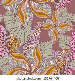 Seamless texture with ornate flowers and leaf 