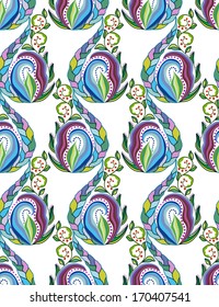 Seamless texture with ornate flowers and leaf 