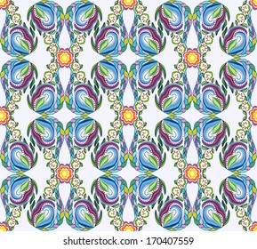 Seamless texture with ornate flowers and leaf 