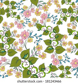 Seamless texture with ornate flowers and leaf 