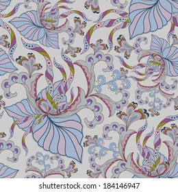 Seamless texture with ornate flowers and leaf 