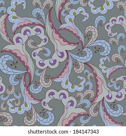 Seamless texture with ornate flowers and leaf 