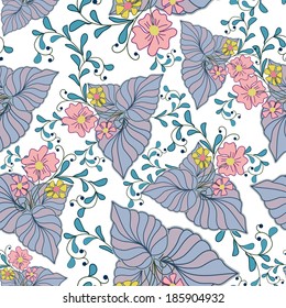 Seamless texture with ornate flowers and leaf 