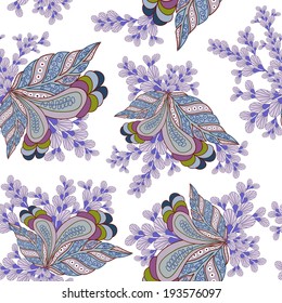 Seamless texture with ornate flowers and leaf 