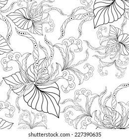 Seamless texture with ornate flowers and leaf