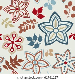 Seamless texture with ornate flowers and leaf