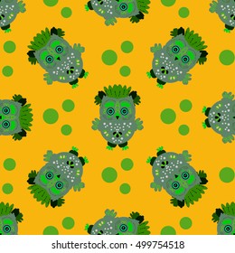 Seamless texture with owl, cartoon background illustration