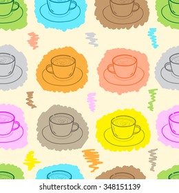 Seamless texture with the painted cups of coffee