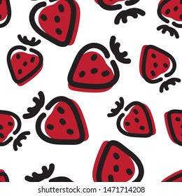 Seamless texture with painted strawberries. Vector illustration.