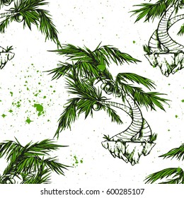 Seamless texture with palms. Nice background for your design. Nature illustration. Repeating pattern with coconut trees.