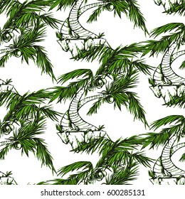 Seamless texture with palms. Nice background for your design. Nature illustration. Repeating pattern with coconut trees.