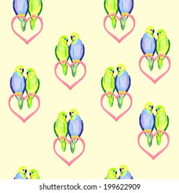 Seamless texture parrots in love