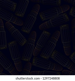 Seamless texture with patrons. Wireframe ammunition on a black background. Vector illustration. Military texture.