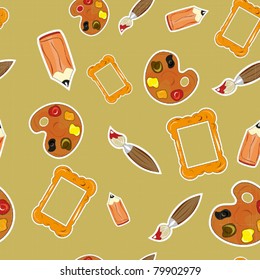 seamless texture - Pattern with Artist's tools - palette, brushes, paints. Vector illustration