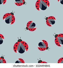 Seamless texture pattern beetle lady bug, vector illustration