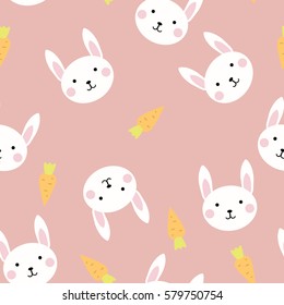 Seamless texture pattern bunnies and carrots on a color background, vector image