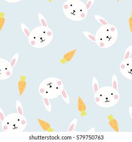 Seamless texture pattern bunnies and carrots on a color background, vector image
