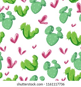seamless texture pattern cartoon cactuses and pink grass
