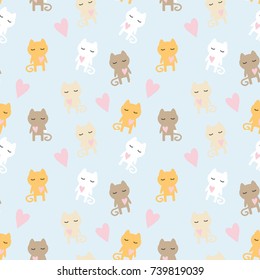 Seamless texture pattern with cats, colored, children, vector illustration