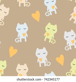 Seamless texture pattern with cats, colored, children, vector illustration