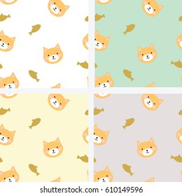 Seamless texture pattern cats with fish, vector illustration