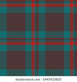 Seamless texture pattern of check fabric background with a plaid textile vector tartan in red and cyan colors.