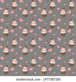 seamless texture pattern cupcakes sweets love hearts chocolate pink color